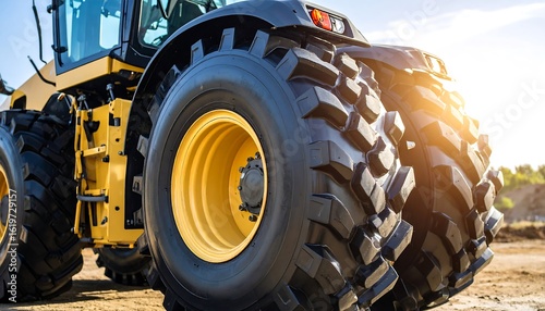Powerful tractor tire close-up