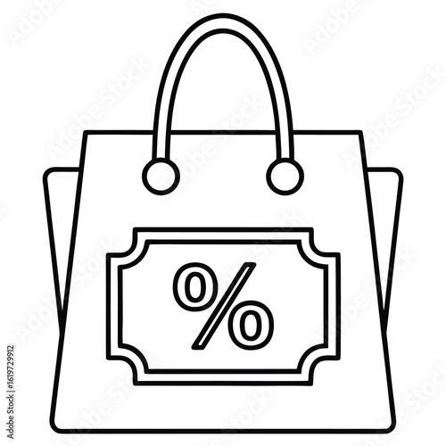 Shopping bag with percentage symbol icon representing sales discounts and special offers for retail and e commerce promotions