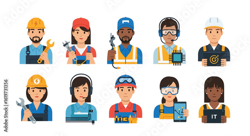 Diverse professional worker characters set. Vector flat design avatar icons collection.