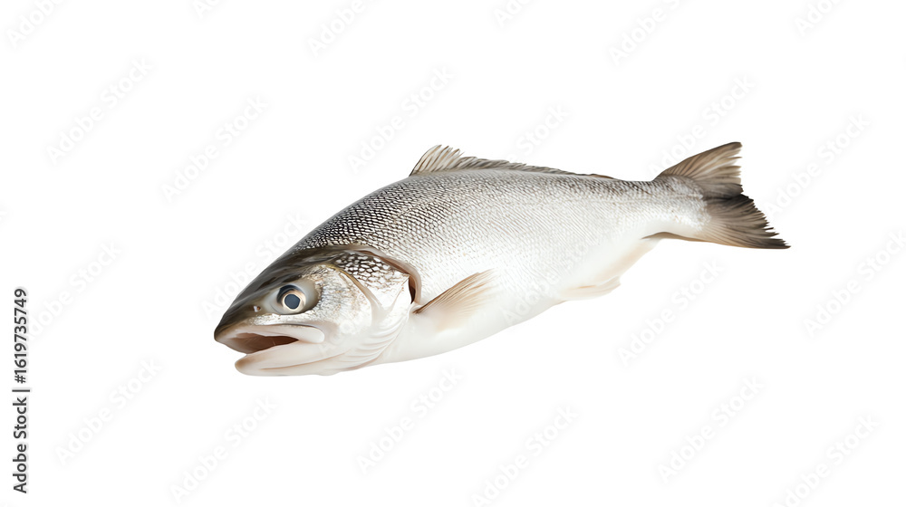 Naklejka premium Fresh fish on a white isolated background, showcasing its natural colors and textures, ideal for culinary themes.