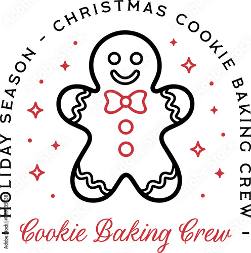 Christmas cookie baking crew holiday season baker xmas family matching squad shirt design logo badge. Retro vintage cute traditional gingerbread man festive homemade treats aesthetic isolated clipart.