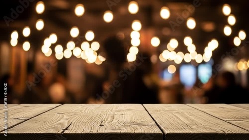 Wooden with Blurry Lights Background, placement background, Creative product platform stage mockup, presentation