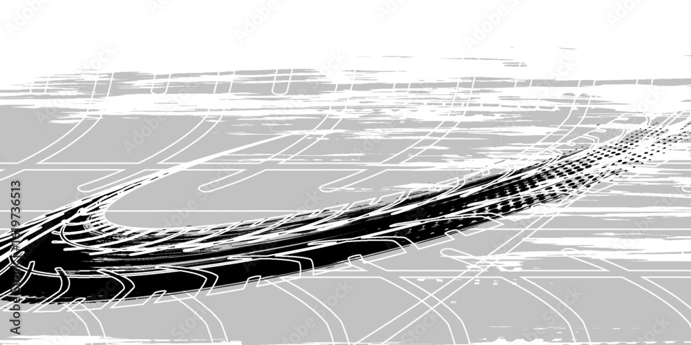 Fototapeta premium Tire tread marks, wheel textures, tire marks - car racing, motocross, drift, rally, off-road and others. Vector black isolated texture in grunge style with splashes.eps10
