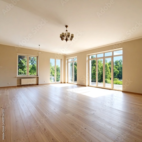 Wallpaper Mural Empty light-filled room with hardwood floors and large windows Torontodigital.ca