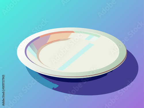 Smooth white ceramic plate with subtle shadows on pastel background, clean minimal kitchen object for food presentation