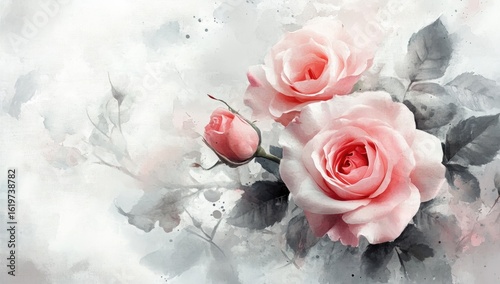 Delicate pink roses in a soft watercolor style