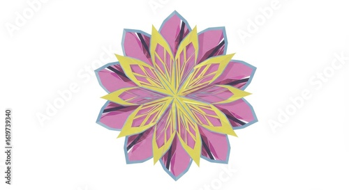 Geometric Floral Design with Pink and Yellow Petals Isolated