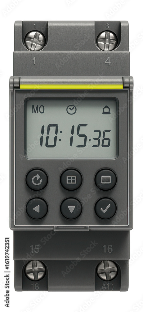 Fototapeta premium DIN rail mounted programmable timer with relay output and multi-language interface for industrial use