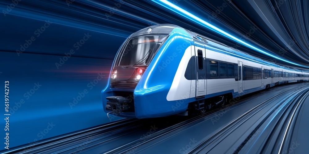 Fototapeta premium High-Speed Train Traveling Through a Modern Tunnel, Showcasing Advanced Rail Technology and Design