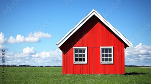 Wallpaper Mural Red cottage on a grassy field under a clear blue sky. Torontodigital.ca