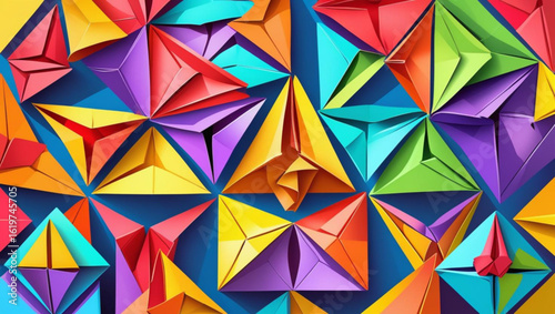 Colorful abstract geometric origami pattern 3D