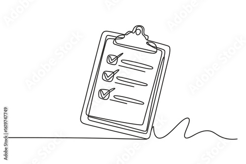 Continuous line drawing of clipboard task list vector, editable stroke business checklist icon