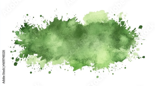 Abstract watercolor splatter.  Green hues blend into a textured shape