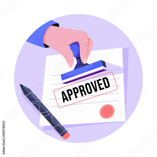 A flat style illustration depicting approved stamp