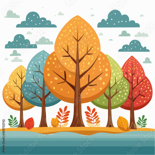 Illustration of Oak and teak tree sanctuary in a vibrant forest environment