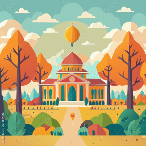 Illustration of Oak and teak tree sanctuary in a vibrant forest environment