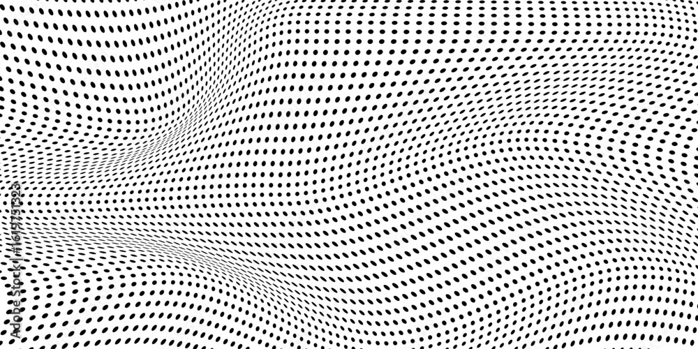 Simple wavy background. Vector illustration of polka dots pattern with optical illusion, op art.