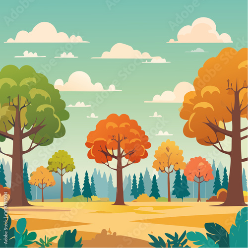 Illustration of Oak and teak tree sanctuary in a vibrant forest environment