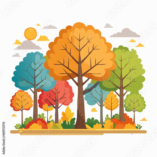 Illustration of Oak and teak tree sanctuary in a vibrant forest environment