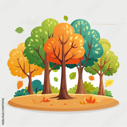 Illustration of Oak and teak tree sanctuary in a vibrant forest environment