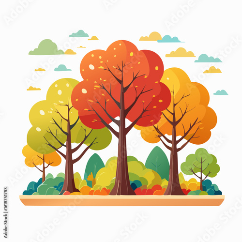 Illustration of Oak and teak tree sanctuary in a vibrant forest environment