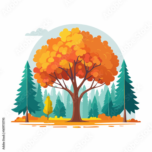 Illustration of Oak and teak tree sanctuary in a vibrant forest environment