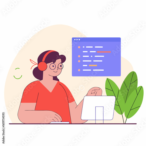 Woman Learning to Code – Self-Study and Career Reskilling Illustration