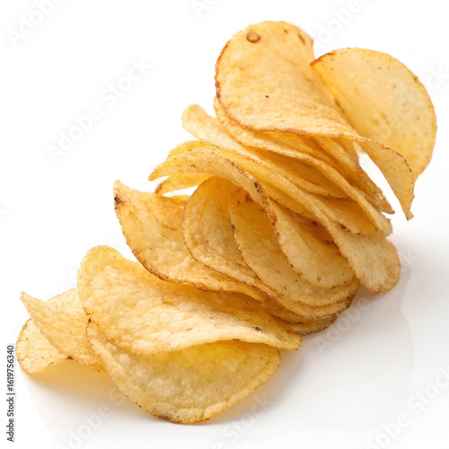 Crispy, golden-brown potato chips with a lightly salted surface.