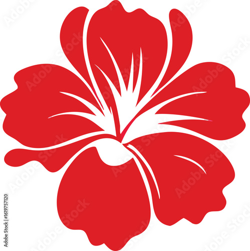 Vibrant red orchid silhouette with delicate white petal veins on a clean white background
