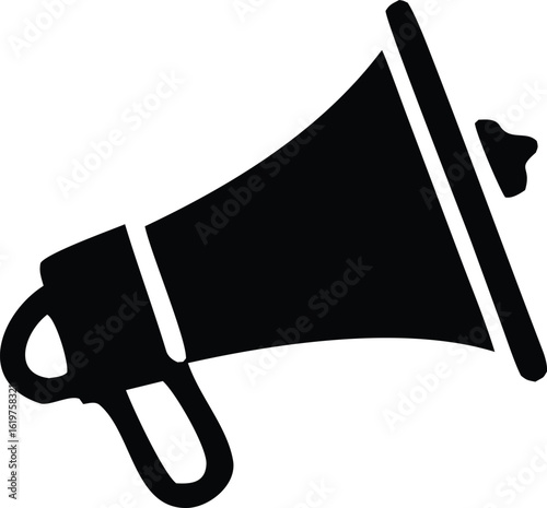 Bold silhouette of a classic megaphone emitting a powerful sound wave for announcements and public address