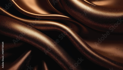 Black dark chocolate brown background. Silk satin fabric. Luxury elegant beauty premium rich. Shiny glitter shimmer wavy background. dark brown color flowing liquid, smooth swirl flowing waves.