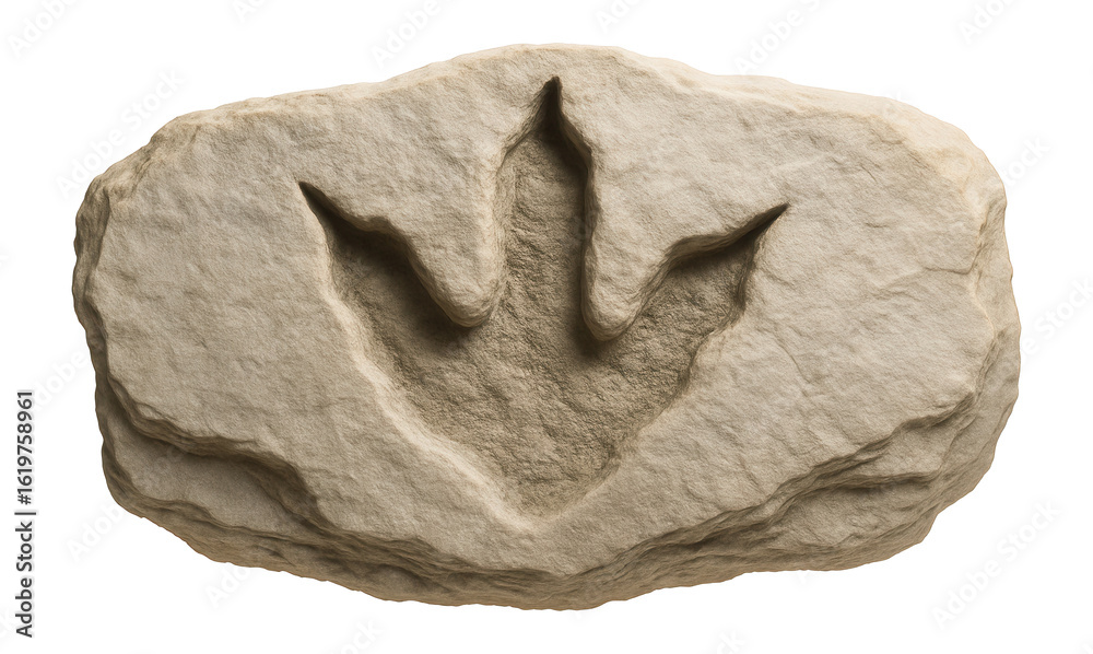 Fototapeta premium Dinosaur footprint fossil with three distinct toes and preserved claw marks