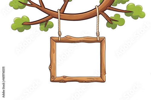 Old wooden picture frame with tree and leaf decorations