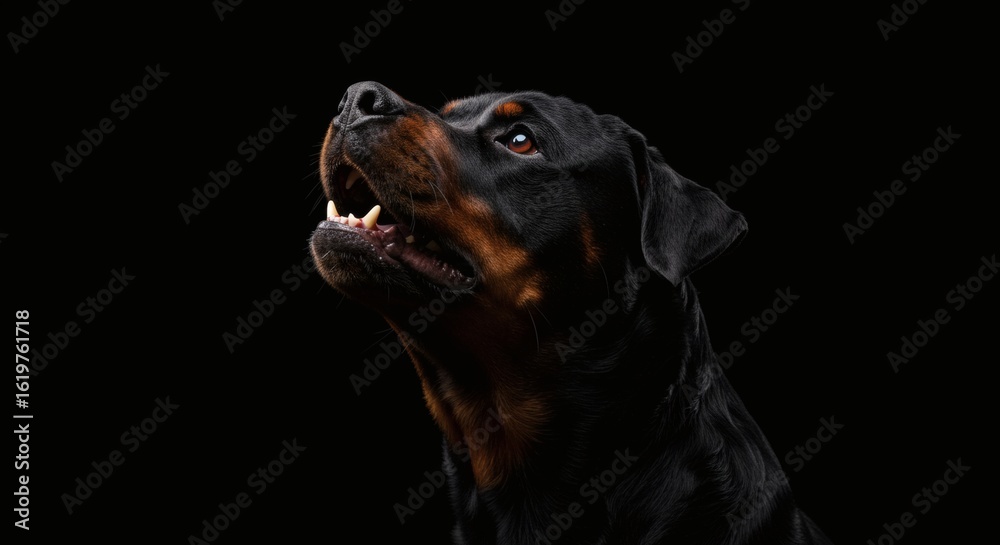 Obraz premium Rottweiler Portrait Regal Canine against Dark Backdrop with Powerful Breed.