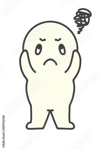 A simple figure with scattered thoughts and stress.