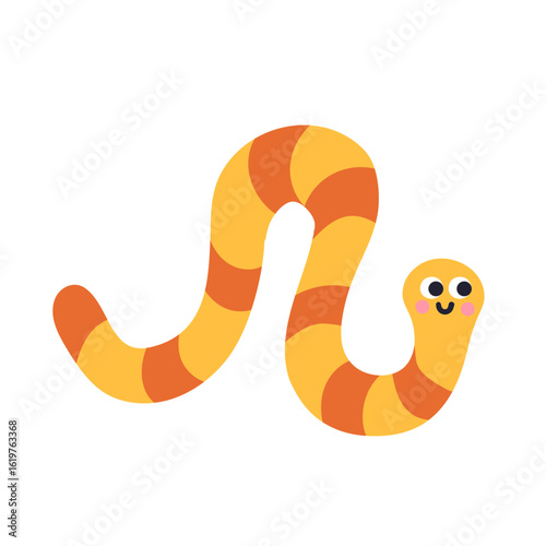 Cute worm insect illustration, vector, simple, flat design for children's posters, books, backgrounds and  children's room decoration. Insect isolated on a white background