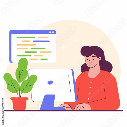 Woman Learning to Code – Self-Study and Career Reskilling Illustration