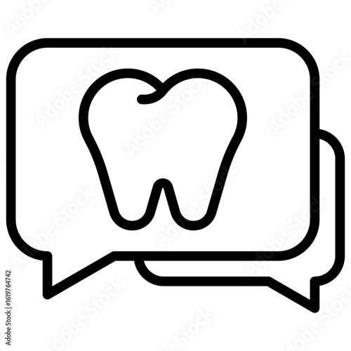 Dental Chat Outline Icon Vector Design - Two speech bubbles with a tooth symbol, representing dental consultation, online advice, and oral health discussions