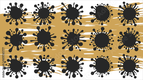Ink splatter, black ink splash, grunge stain, paint splat, abstract blot, artistic texture, messy drip, isolated spots, spray effect, splattered drop, chaotic brushstroke, vector ink blot