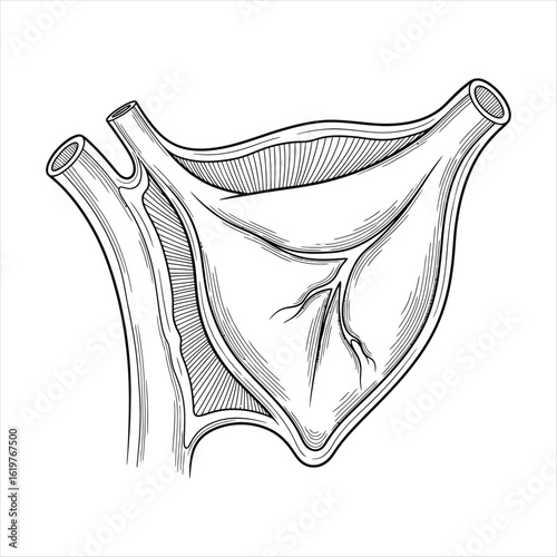 Anatomical illustration of the larynx and trachea anatomy