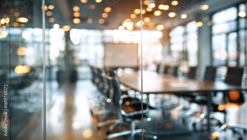 Blurry view of a modern conference room