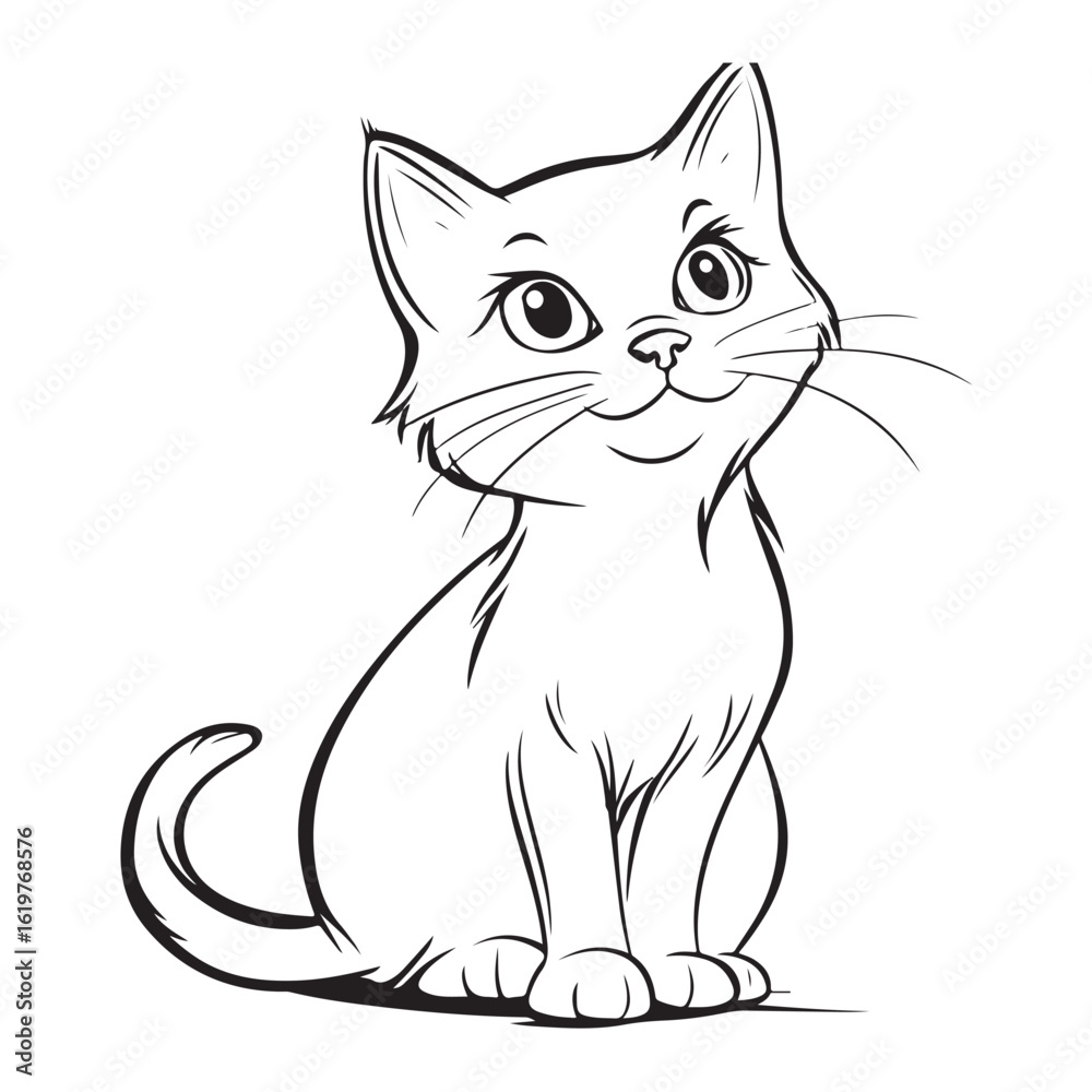 Obraz premium cute black cat cartoon line art and silhouette vector illustration