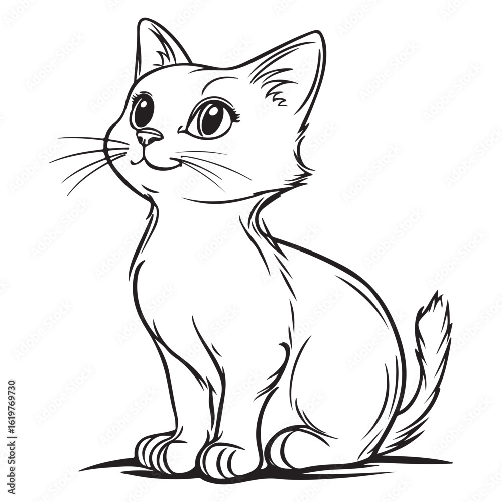 Obraz premium cute black cat cartoon line art and silhouette vector illustration