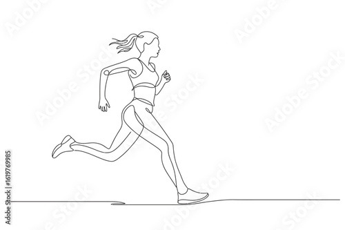Running Woman One Line Drawing – Fitness and Motion Concept