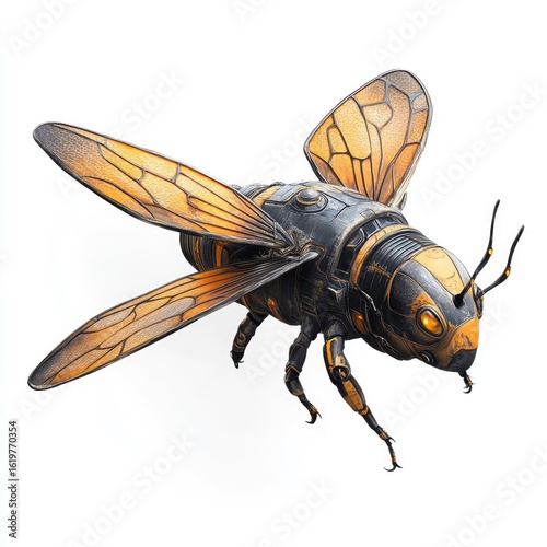 Cybernetic Bee: Stunning 3D Render of a Mechanical Insect