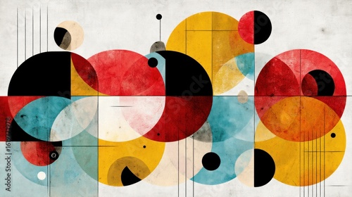 Vibrant Abstract Geometric Pattern Design in Retro Bauhaus Style