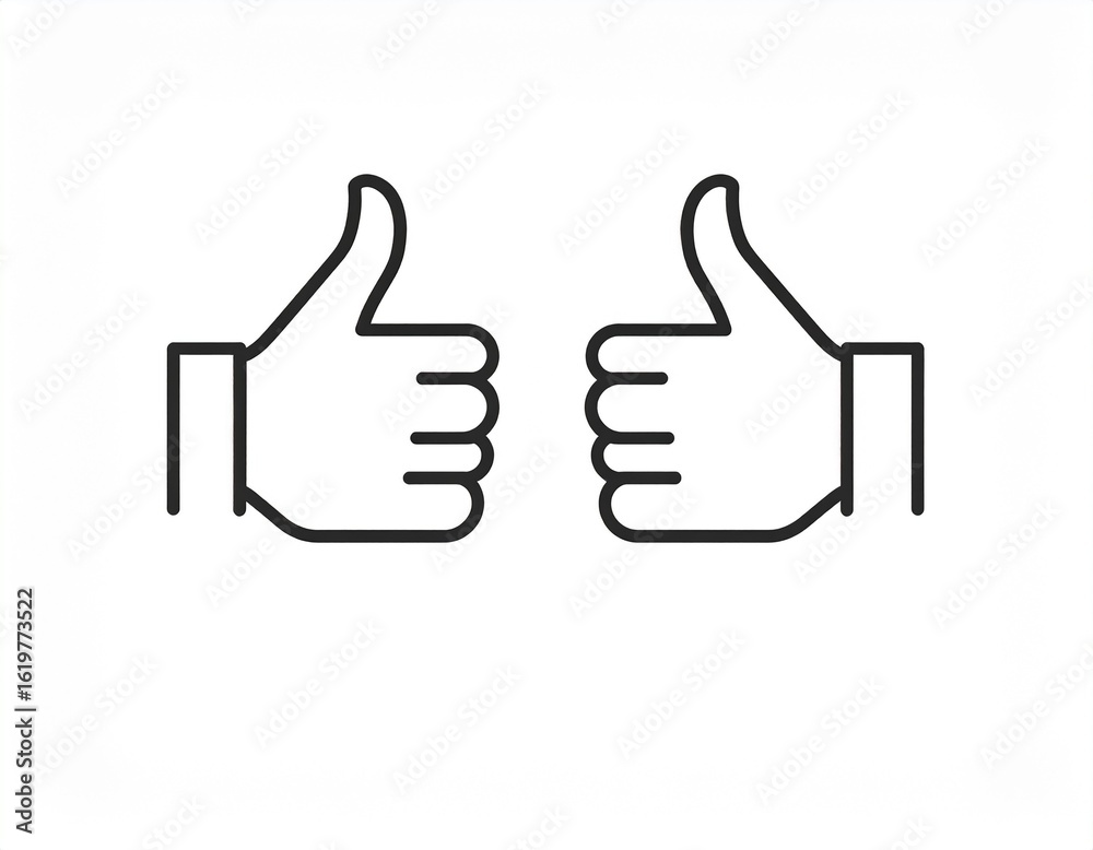 Thumbs Up Icon – Minimalist Outline Vector, White Background, No Shadows Thumbs Up Icon – Minimalist Outline Vector, White Background, No Shadows