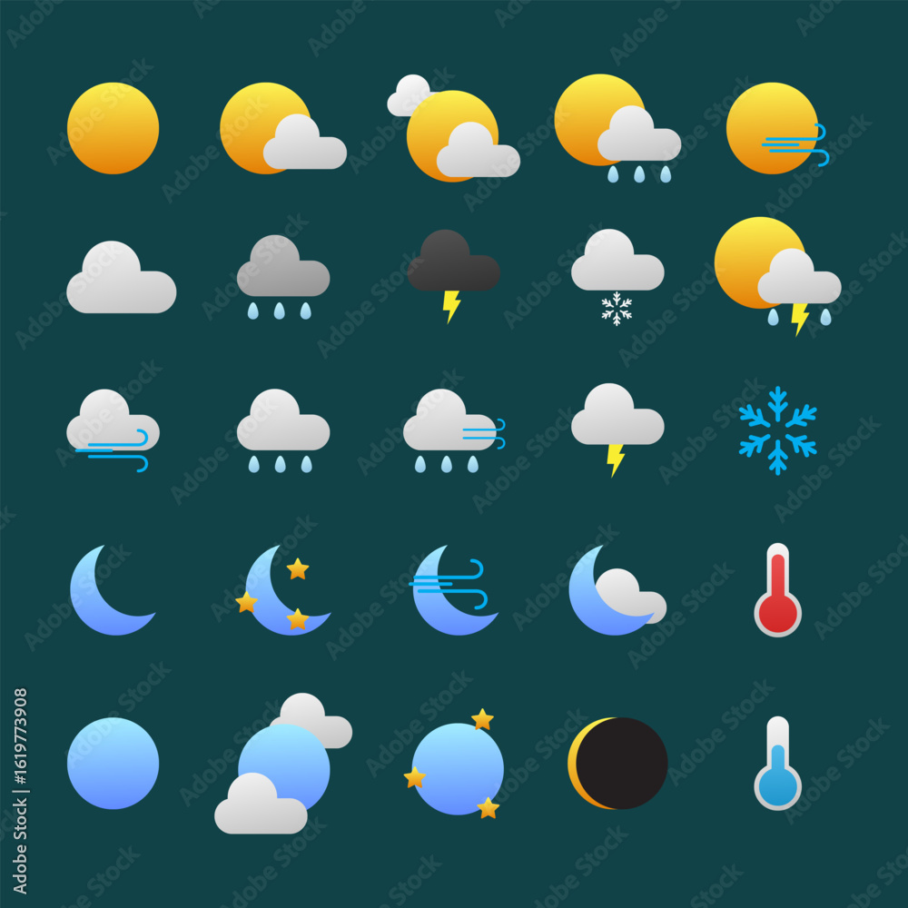 Fototapeta premium Weather Icon Vector Collection for Forecast UI and Apps
