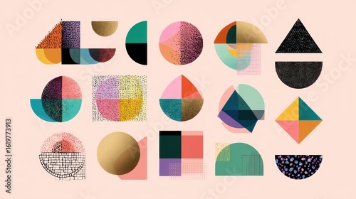 Abstract Geometric Elements Inspired by Bauhaus and Brutalist Styles