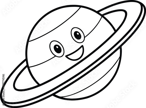 Cute cartoon saturn planet with rings isolated on white background